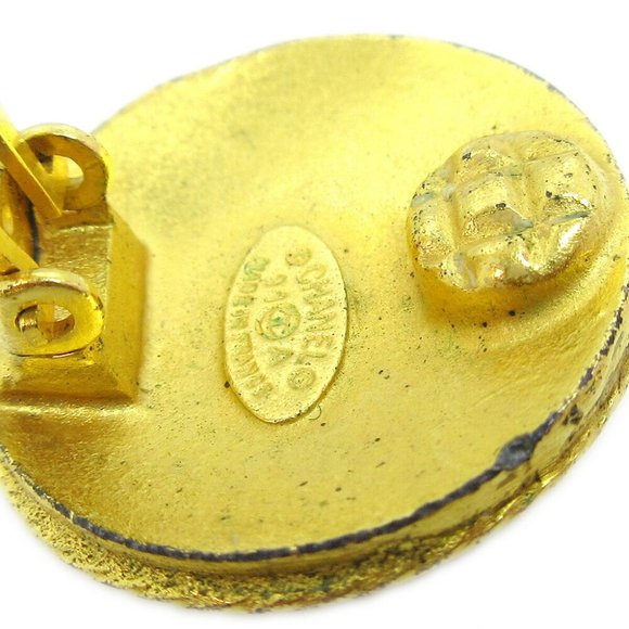 Auth CHANEL CC Button Motif Earrings Gold-Tone Clip-On 94A - Picture 2 of 4